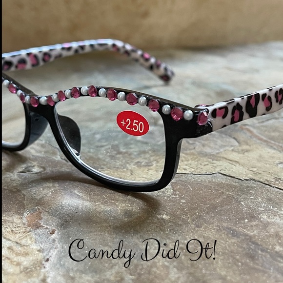 NWT Pink Leopard 2.50 Bling Reader Glasses & Case - Picture 3 of 8